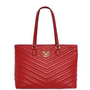 Badgley Mischka Chevron Quilt Tote Bag W/Laptop Pocket•NWT Large, Red• MSRP $149